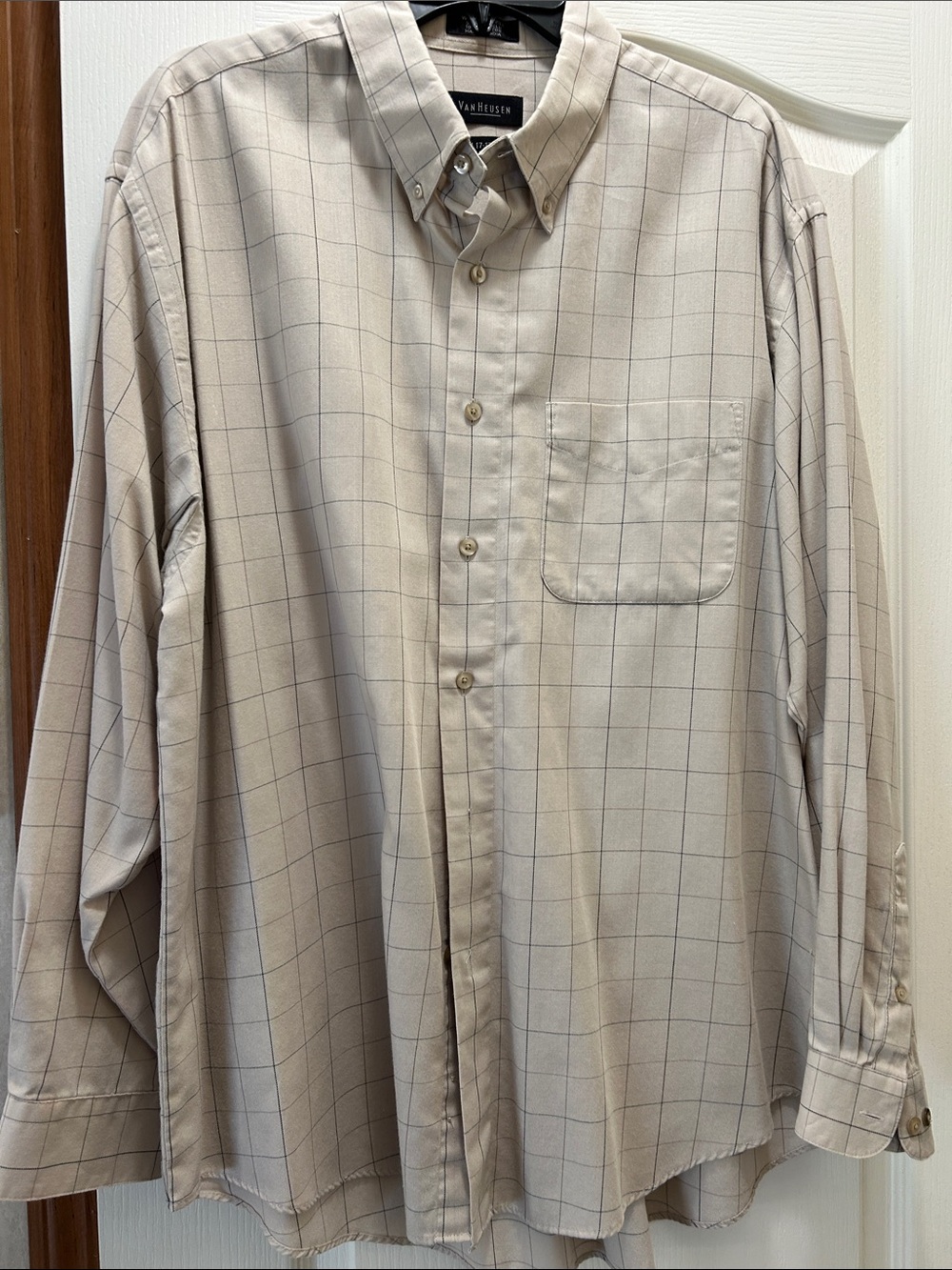 Van Heusen Beige Windowpane Long-Sleeve Button-Down Shirt